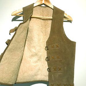 Badass Biker Leather Vest White Shearling Lined